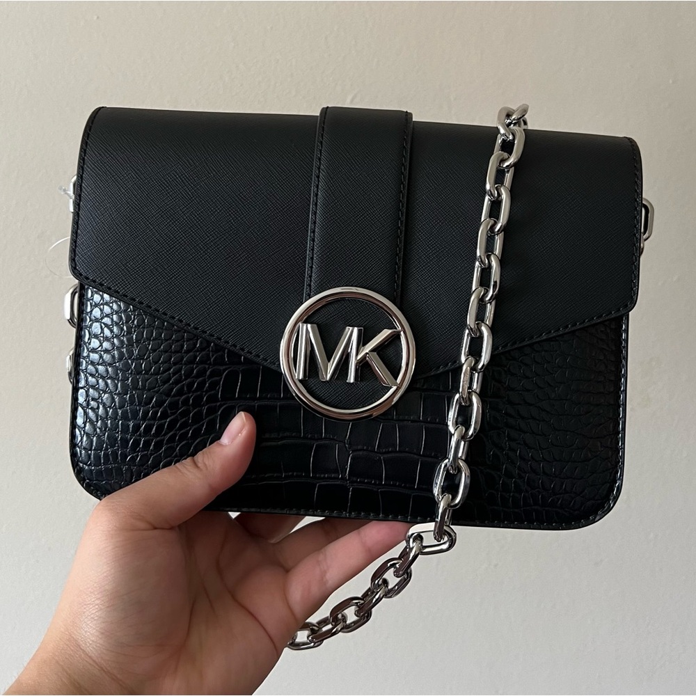 MICHAEL KORS Carmen Medium Crocodile Embossed Convertible Shoulder Bag NWT
